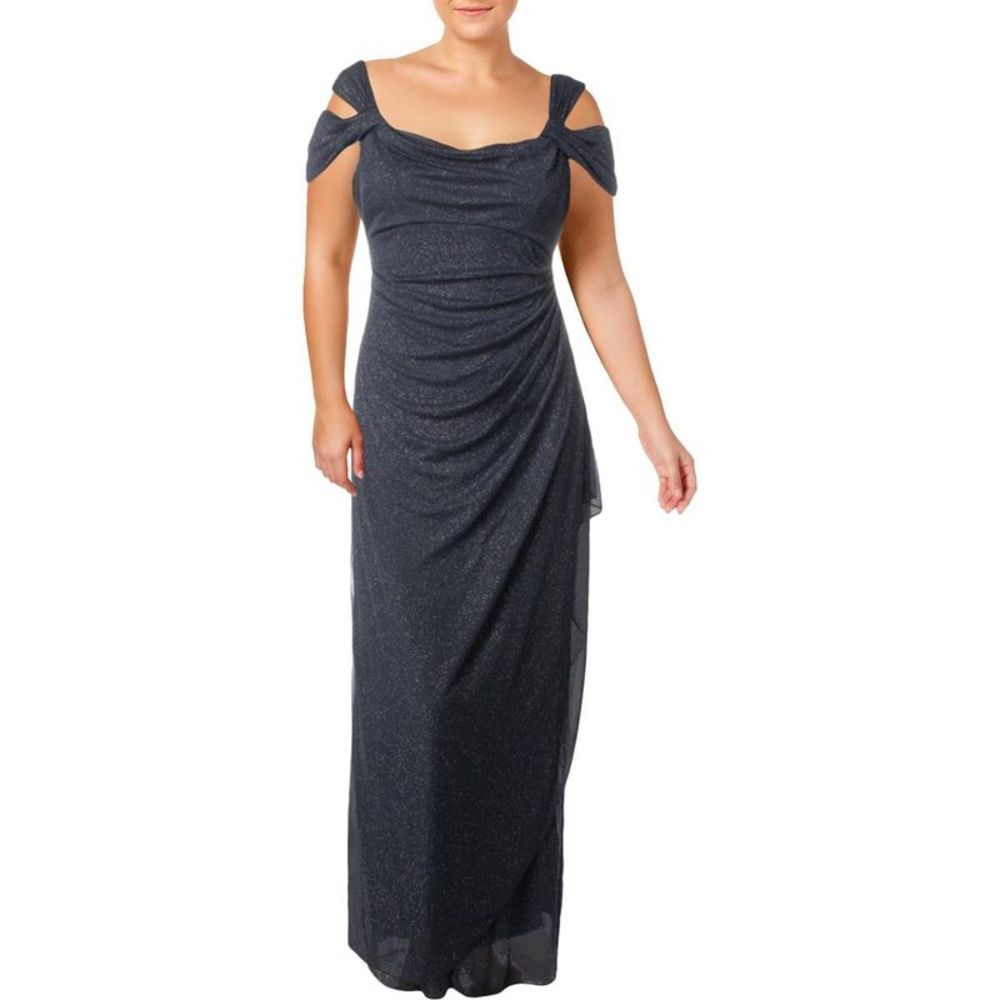 Alex Evenings Glitter Cold-Shoulder Evening Gown